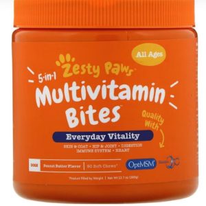 مکمل چند ویتامینه طعم کره بادام‌زمینی ۵ در ۱ - ۹۰ تکه نرم پرتقالی برند zesty paws